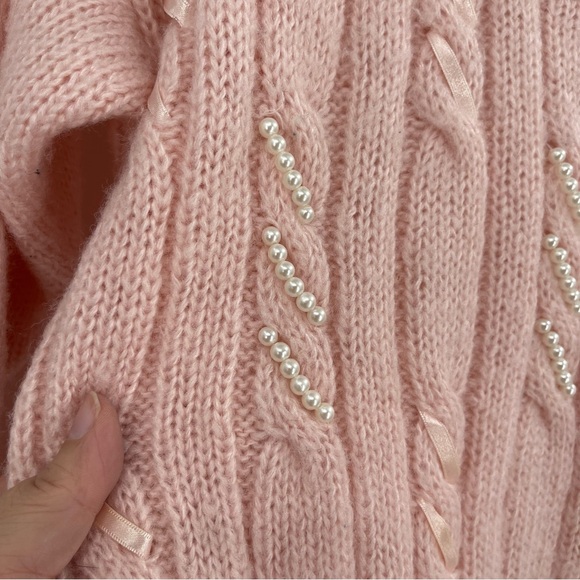 Vintage Buttons & Bows Pink Ribbon and Pearls Sweater - Picture 6 of 14